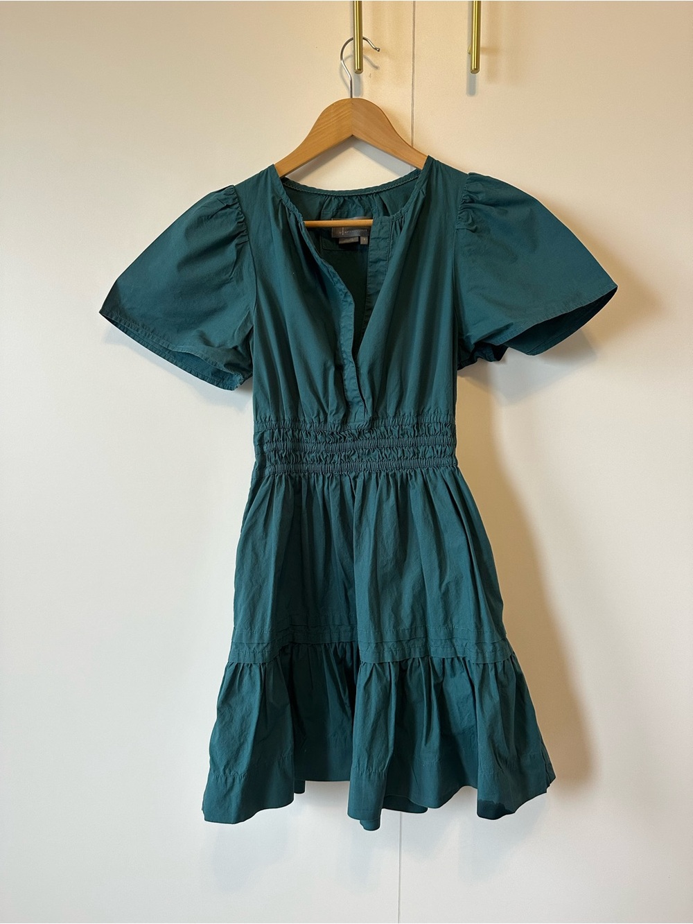 Anthropologie Teal Short-Sleeve Smocked Waist Mini Dress - Picture 5 of 6
